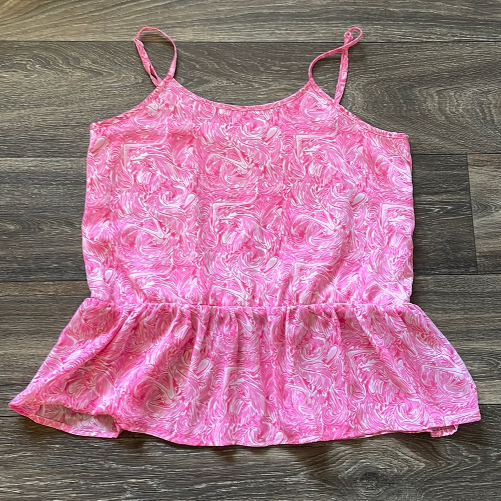 Lauren James Hot Pink Patterned Peplum Tank Top in Size XS